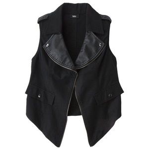 Contrast Leather Moto Vest